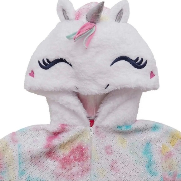 Girls Tie Dye Unicorn Shimmer One Piece Hooded PJ Blanket Sleeper L 14/16 NEW - Picture 3 of 3